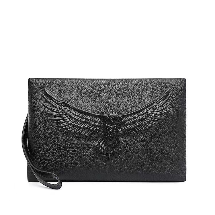 

Wallet Men's handbag Top leather handle Soft leather casual envelope bag Wear resistant embossed animal business, Black