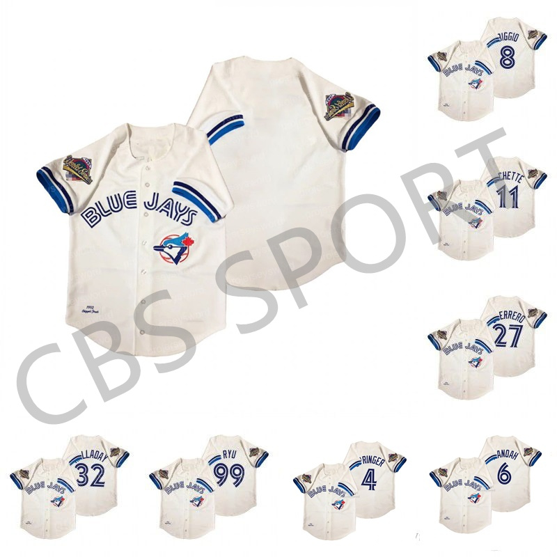 

1992 World Series Baseball Jersey Alejandro Kirk Alek Manoah Cavan Biggio Bo Bichette Roberto Alomar Joe Carter Vladimir Guerrero Roy Halladay Hyun-Jin Ryu Springer, 2021 youth size s-xl(shandian)