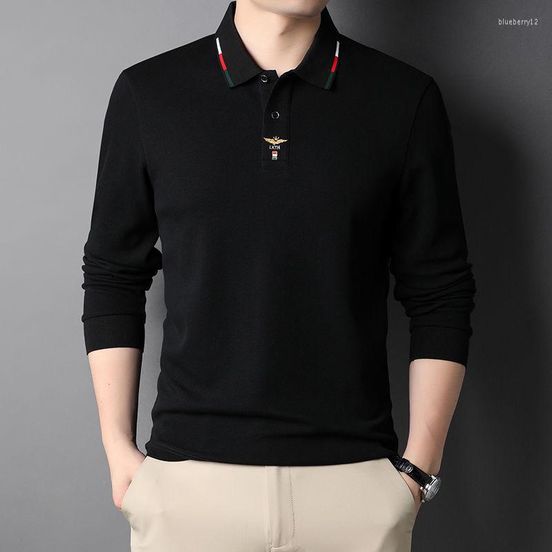 

Men's Polos High End Designer's Cotton Polo Shirt Men's Lapel Long Sleeve T-shirt Spring Trend Embroidery Casual Loose Top, Black