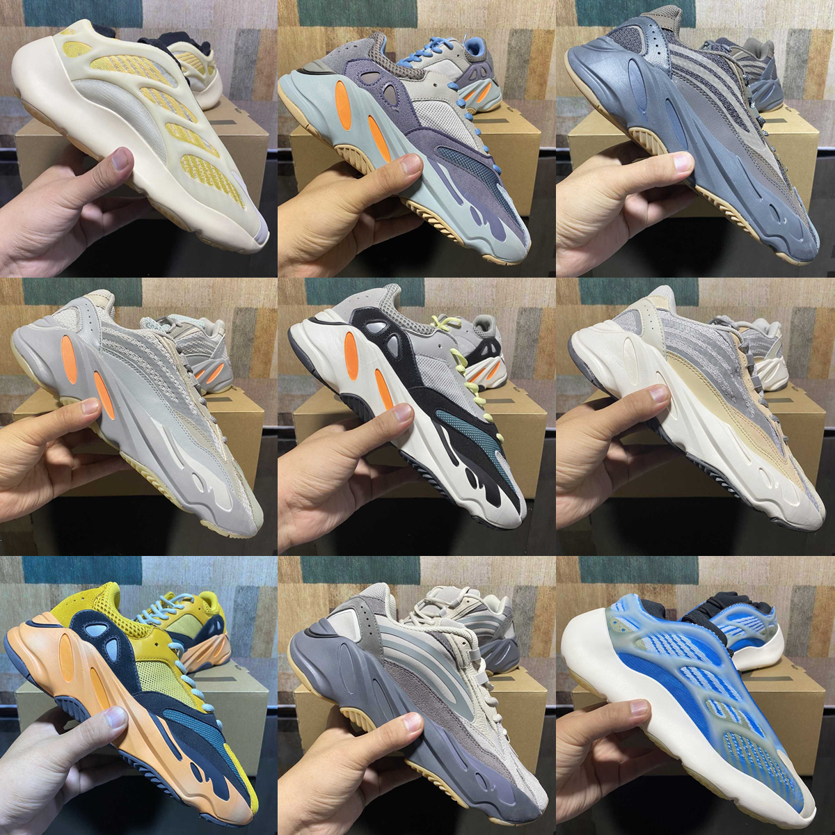HOTSALE 700 V3 Designer V2 Chaussures de course Trainers masculins Womens Fade Carbon Azareth Alvah Azael Solid Grey Grey Hi-Res Men Red Femme Fe