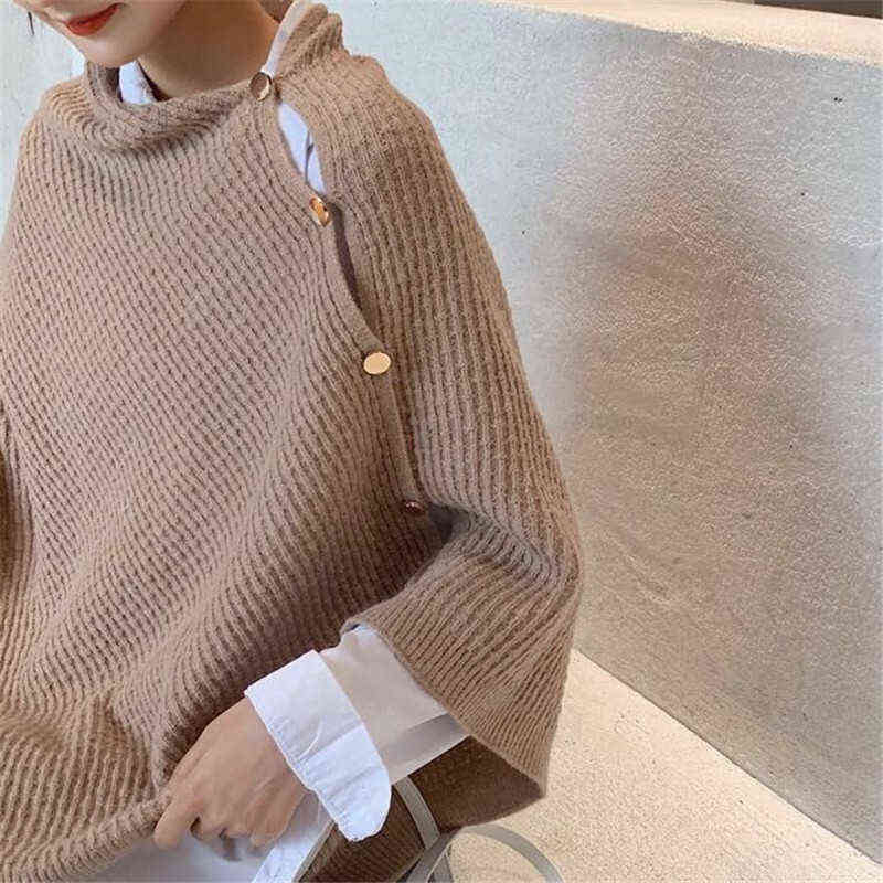 

Scarves Women Versatile Knitted Scarf Solid Wraps Poncho Sweater with Buttons Light Weight Autumn Winter Warm Shawl Poncho Cape Cardigan T220919
