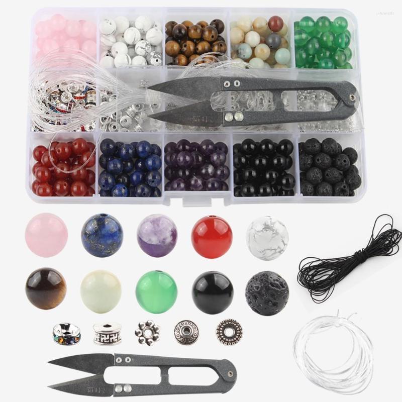 

Components 350pcs Lava Bead Bracelet Kit Bulk Black Rock Jades Stone DIY Jewelry Making Necklace Storage Box Elastic Crystal String
