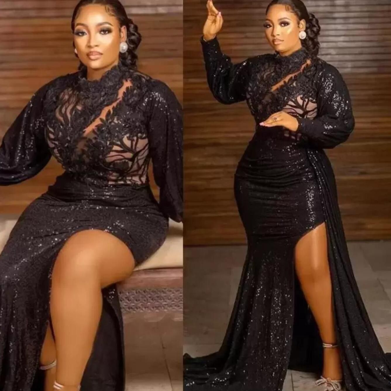 

2022 Black Prom Dresses Plus Size Arabic Aso Ebi Mermaid Lace High Neck Sexy Evening Formal Party Second Reception Birthday Bridesmaid Gowns BC14364, Same as picture