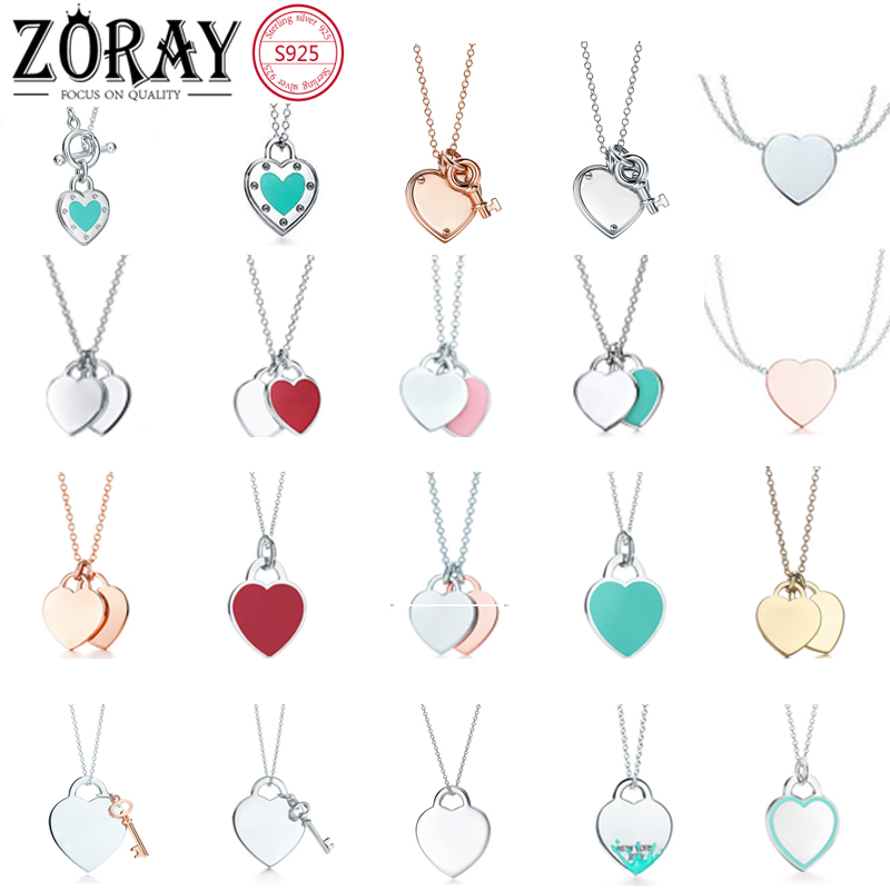

Tif 925 Silver Pendant Necklace Female Jewelry Exquisite Craftsmanship with Official Logo Blue Heart Necklace Wholesale