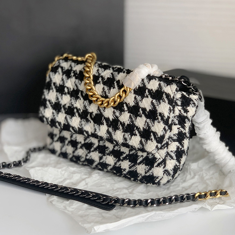 

19 Series Womens Classic Flap Houndstooth Bags Gold Metal Chain Hanlde Tote Purse Two-tone Chain Crossbody Shoulder Jumbo Maxi Designer Handbags 26CM/30CM, Box