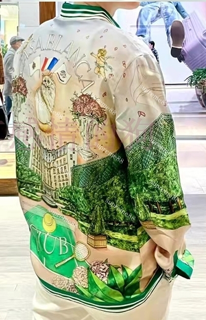 

Casablanca 22ss Designer Men Shirts Mayor Garden Kitten Tennis Club Long Sleeve Shirt, Emerald green