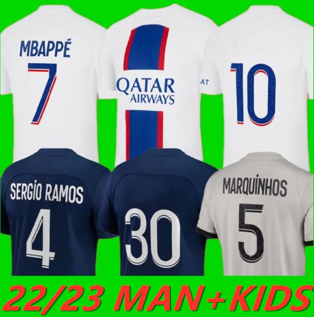 

MBAPPE HAKIMI PLAYER #30 soccer jersey SERGIO RAMOS 22 23 Maillots de football 2022 2023 MARQUINHOS ICARDI pSGS HAKIMI men kids kit shirt uniforms maillot foot third 72, 21/22