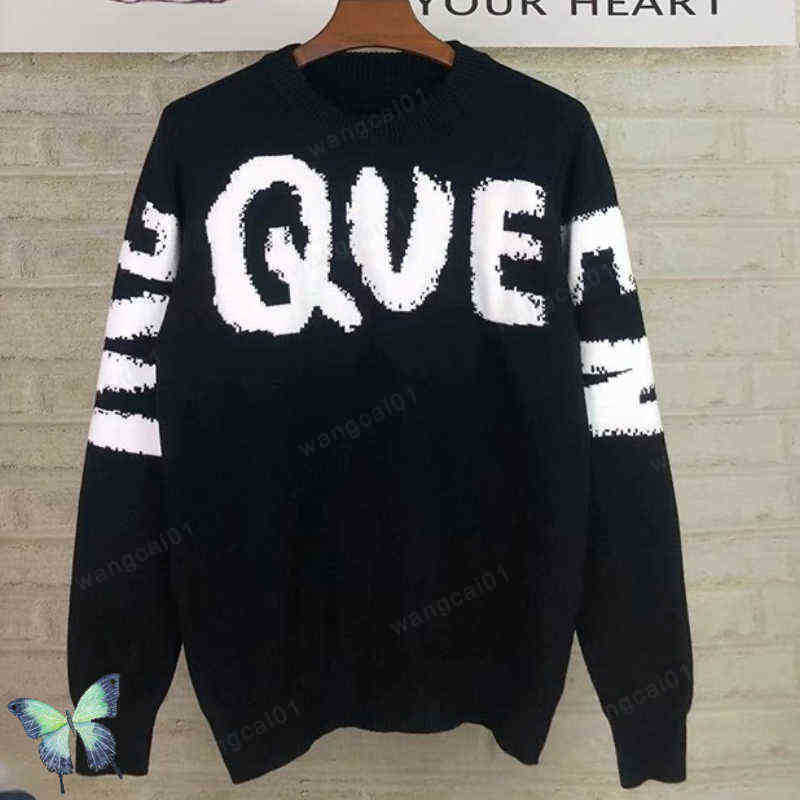 

Men' Sweaters Fashion Letter Graffiti Jacquard Sweater Autumn Winter Warm McQueens Knit Top Loose Round Long Sleeve Knitted Pullovers 22H0923, Packing bag