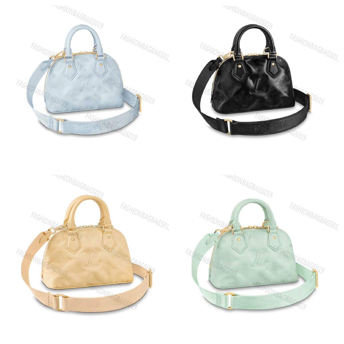 

M59822 Alma BB Bubblegram Leather Bag Shell Bleu Glacier Quilted Puffy Embroidered Monograms Pattern Fenimine Crossbody Two Handles Handbag Nylon Strap M59793