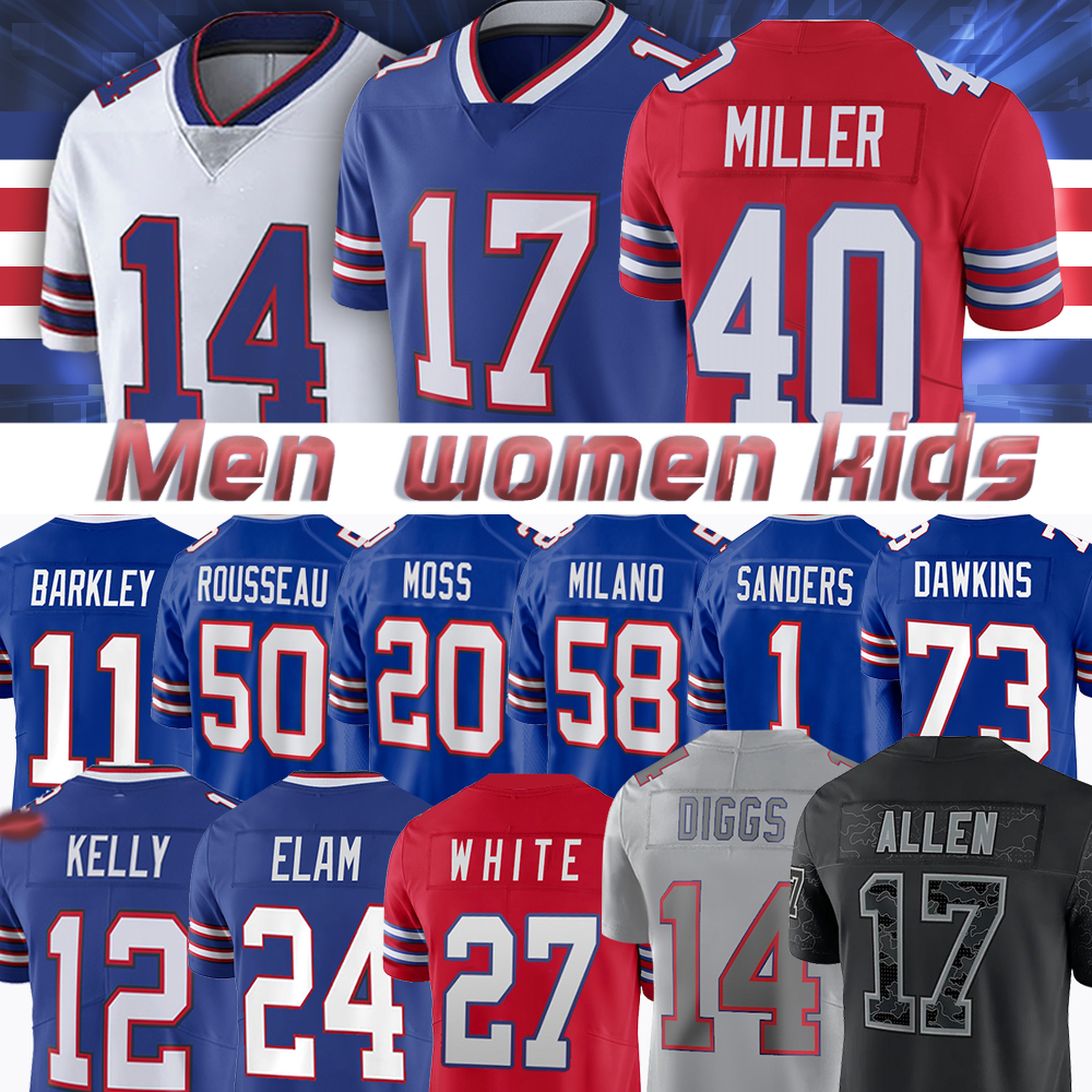 

17 Josh Allen Football Jerseys Stefon Diggs Von Miller Zack Moss Poyer Tre'Davious White Matt Barkley Khalil Shakir Matt Milano, Youth(bi er)