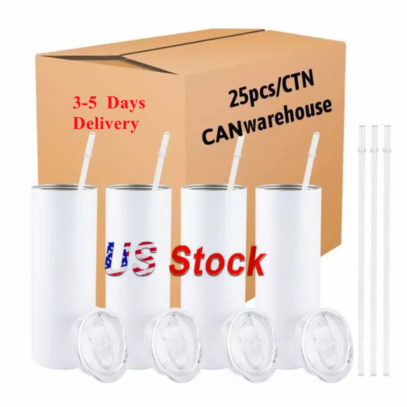 

USA Warehouse 25pc/carton STRAIGHT 20oz Sublimation Tumblers Blanks Stainless Steel Mugs DIY Tapered Vacuum Insulated Car Coffee 2 Days Delivery, 1 tumbler+1 straw+ 1 lid