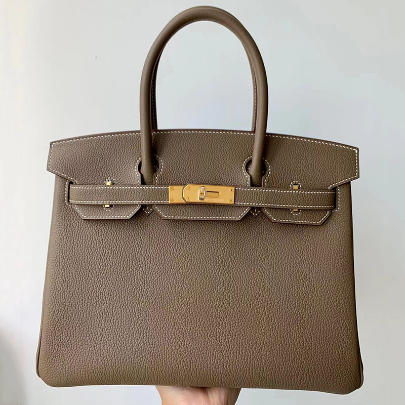 

10A top designer women's bag famous brand 30CM handmade high-grade wax line TOGO TC leather luxury classic fashion large capacity tote handbag without shoulder strap, Black silver clasp