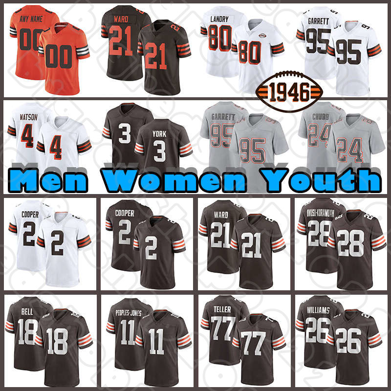 

24 Nick Chubb Deshaun Watson Cade Yorks Football Jerseys Myles Garrett Amari Cooper Cleveland Browns Jeremiah Owusu-Koramoah Denzel Ward David Bell Peoples-Jones, Custom men (b l)