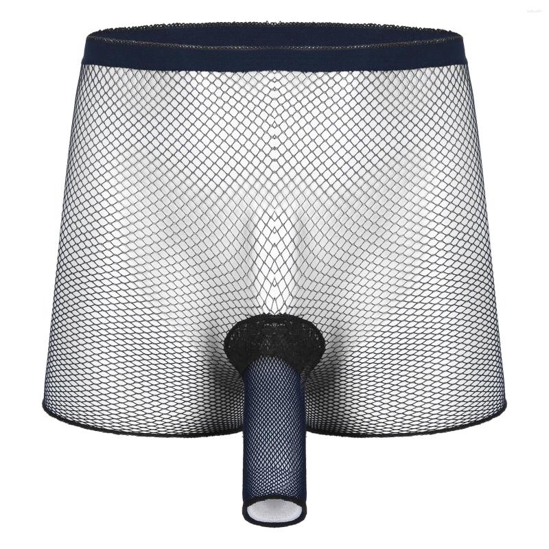 Underpants Mens Hollow Out Fishnet Boxer Brief Underwear Lace Trim Bulge Pouch Shorts Panties-image-806052539