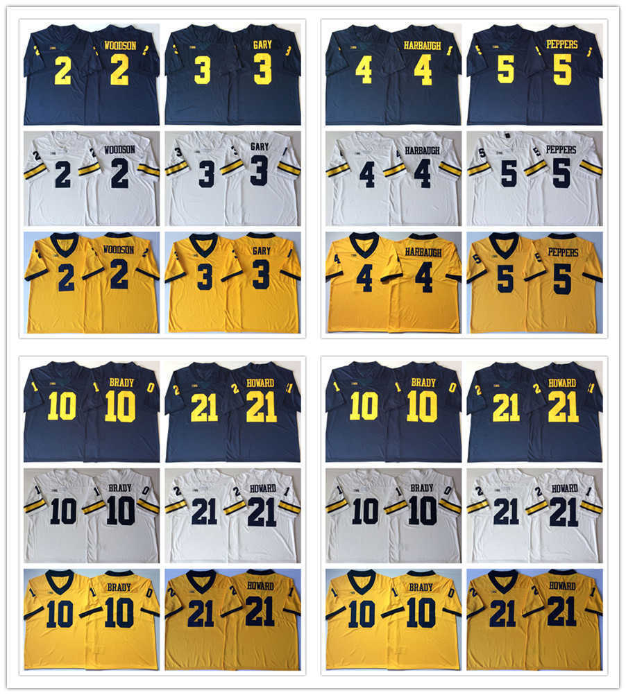 

Michigan Wolverines NCAA College 2 Charles Woodson Jerseys 3 Rashan Gary 4 Jim Harbaugh 5 Jabrill Peppers 10 Tom Brady 21 Desmond Howard Football Men Women Kids Youth, Navy