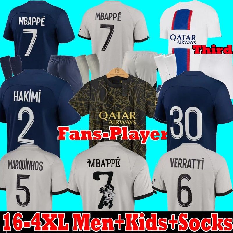 

21 22 23 MBAPPE PsGs soccer jerseys 2022 2023 WIJNALDUM SERGIO RAMOS HAKIMI fourth Maillots de Custom football VERRATTI third 4TH shirt Men kids Kits, 22 23 away+ucl