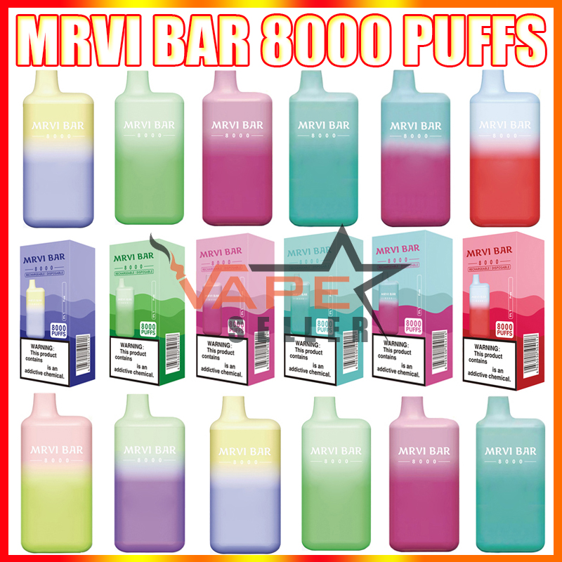 

Original Disposable Vape Pen E Cigarette Mrvi Bar 8000 Puffs With Rechargeable 650mAh Battery Prefilled 17ml Pod Big Vapor Elf Box Kit