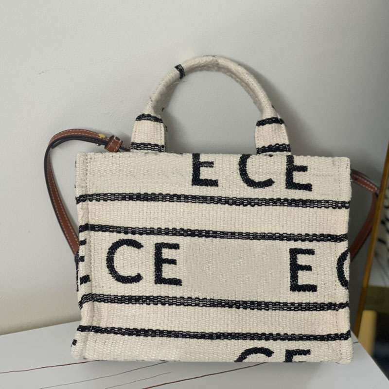 

Linen Tote Handbag Ladies Handbags Purse Women Bag Black White Striped Fabric Genuin Leather shoulder straps Large Capacity Package Fashion Letter