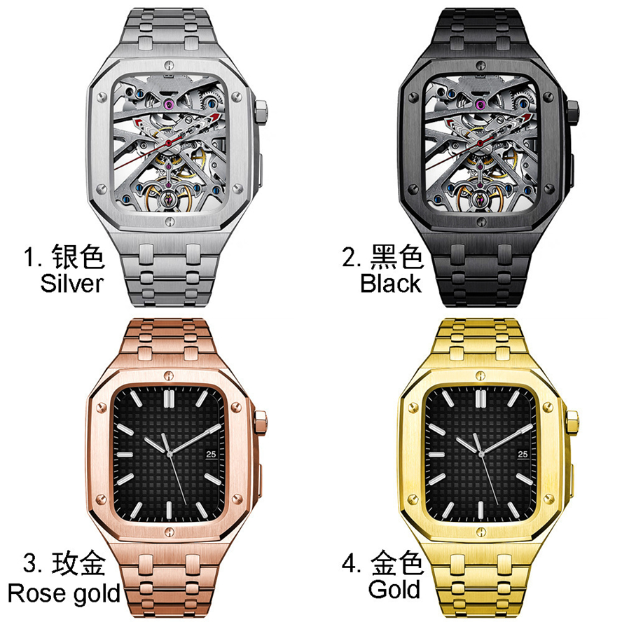 

Link Bracelet Straps AP Modified Armor integrated Case Watchband Butterfly Clasp Steel Band Fit iWatch Series 8 7 6 SE 5 4 For Apple Watch 44 45mm Wristband