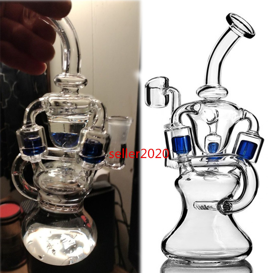 

9.4 inchs Klien Recycler Bong Hookahs Heady Glass Oil Pipe Shisha Water Pipes Colored Perc Dab Rigs With 14mm Banger