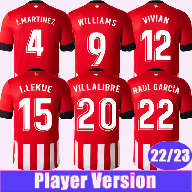 

22 23 MUNIAIN WILLIAMS Player Version Soccer Jerseys RAUL GARCIA I. MARTINEZ UNAI SIMON BERENGUER JOKIN EZKIETA VILLALIBRE Home Football Shirts Uniforms, Qy10141 22 23 home l. lig. patch