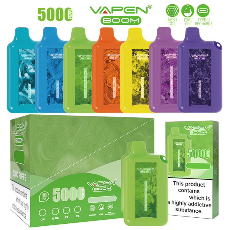 

Original VAPEN BOOM 5000Puffs Disposable Vape Pen 12ML Capacity Mesh Coil Type-C Rechargeable Electronic e cigarettes Starter Kits BC5000 Vaporizer Pure Vapor