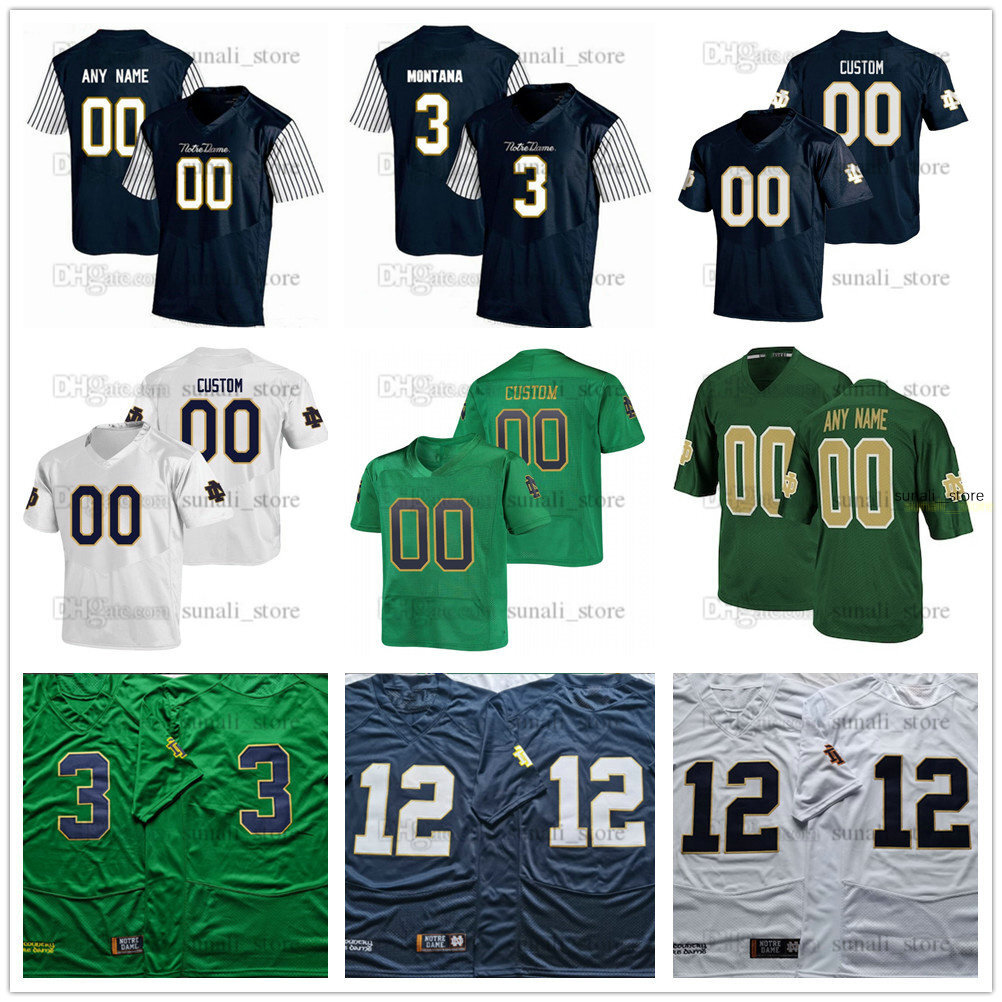 

Notre Dame Fighting Irish NCAA College 3 Joe Montana Jerseys 12 Ian Book 23 Golden Tate 83 Chase Claypool 6 Jerome Bettis 14 Kyle Hamilton 24 Tremble 28 TaRiq Bracy, Men navy