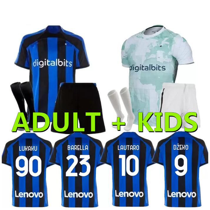 

2022 2023 LUKAKU Inter Milans soccer jerseys CORREA DZEKO GIROUD BARELLA LAUTARO SKRINIAR BELLANOVA DE VRIJ 22 23 home away football shirt uniforms men kids kit sets, 21/22