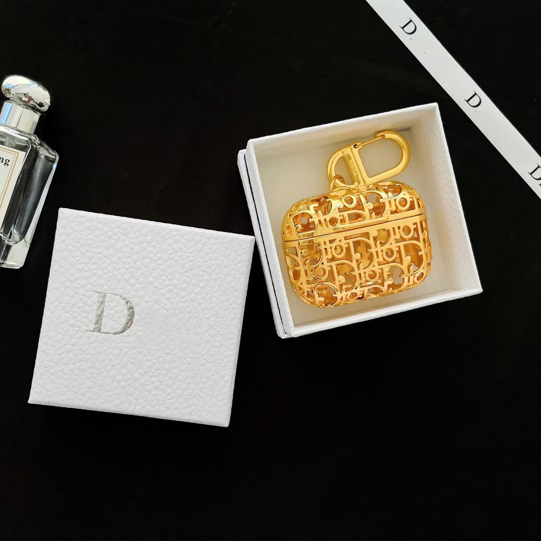 

Luxury Designer Dior Headset Accessories Earphone Wireless Cases for iphone Airpods pro 3 AP3 Bluetooth headset metal hollow out protection case