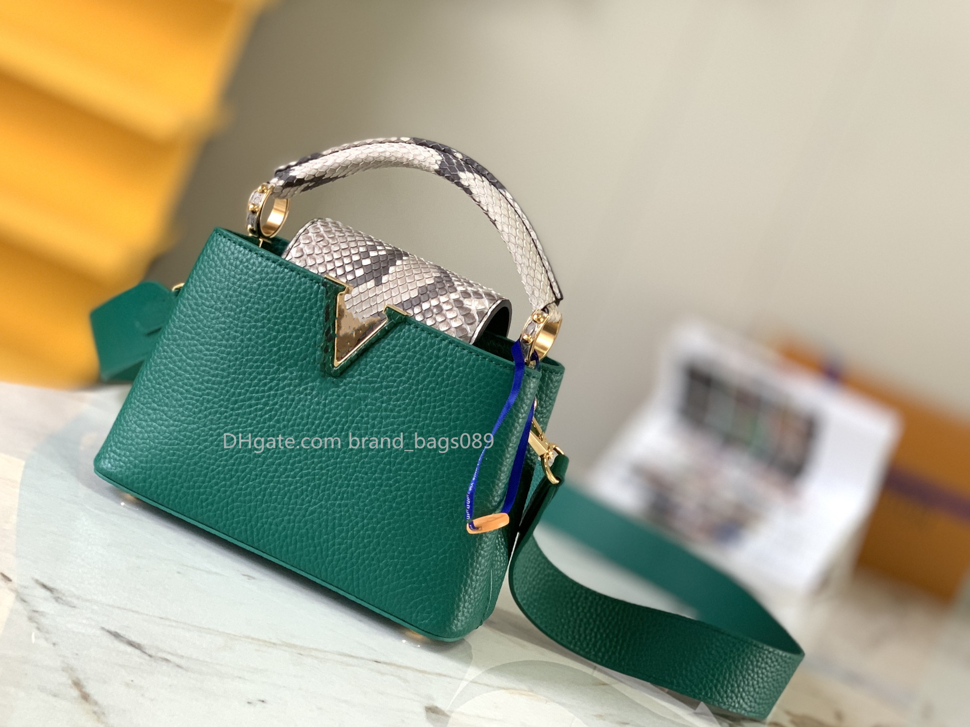

9A TOP Designer Shoulder Bag Grandmother Green Python gold button tote bag BB Calfskin handbag N 80931 Womens purse, Make up the difference