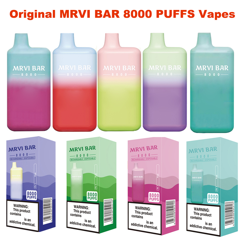 

Authentic MRVI bar 8000 puffs disposable vape pens stick 15ML 650 MAh battery recharger Type-C charging many colors Vs Toronado 8000