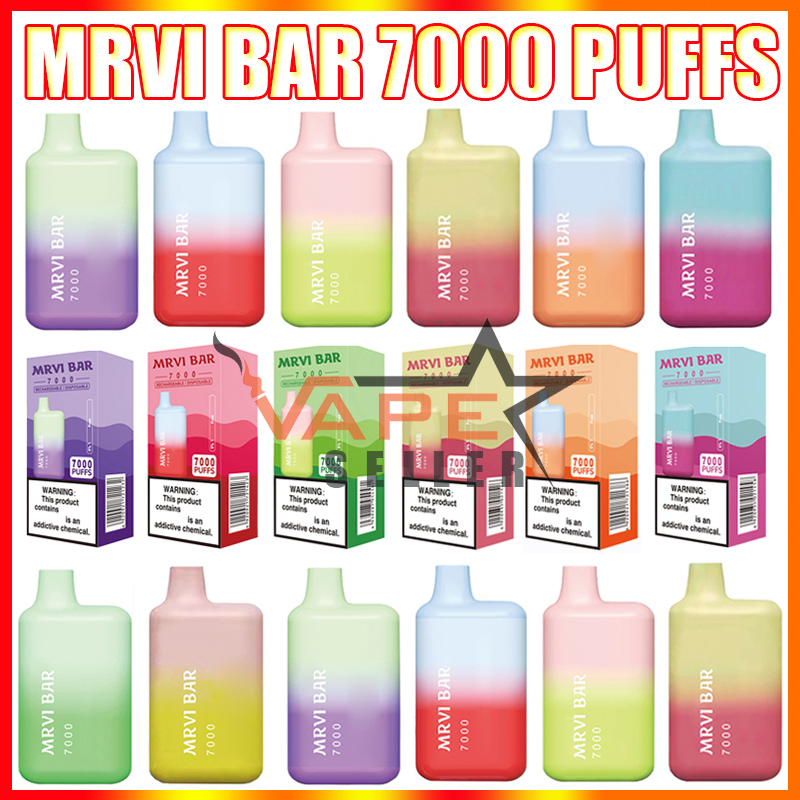 

Original Disposable Vape Pen E Cigarette Mrvi Bar 7000 Puffs With Rechargeable 650mAh Battery Prefilled 15ml Pod Big Vapor Puff Box Kit