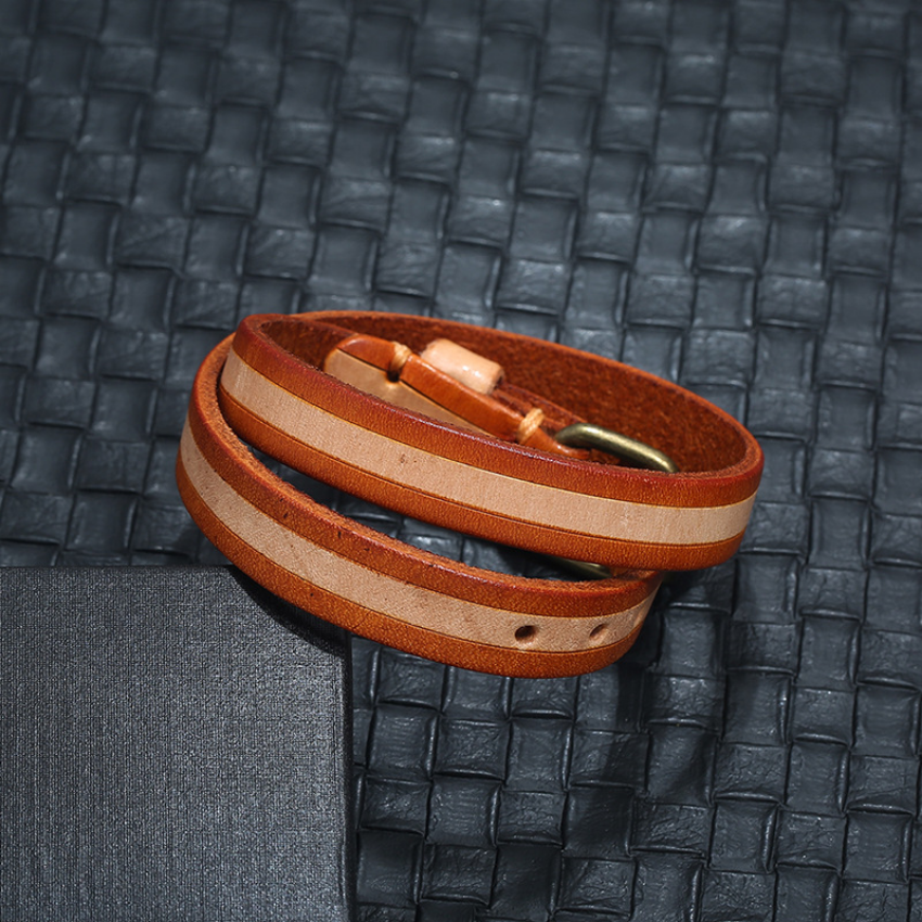 

Leather Stripe Bangle Cuff Pin Buckle Adjustable Multilayer Wrap Bracelet Wristand for Men Women Will and Sandy Fashion Jewelry