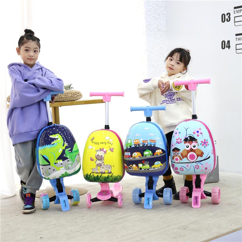 

Suitcases Kids Scooter Luggage Cute Cabin Trolley Trunk Lazy Toys Suitcase For Baby Children's Rolling Travel On Wheels