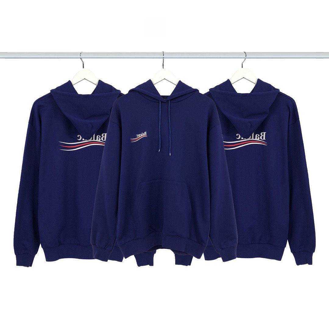 

Fashion Brand BALANCIAS Classic Hoodie Paris Coke Wave Print Sweater Loose Unisex In Autumn And Winter Blue