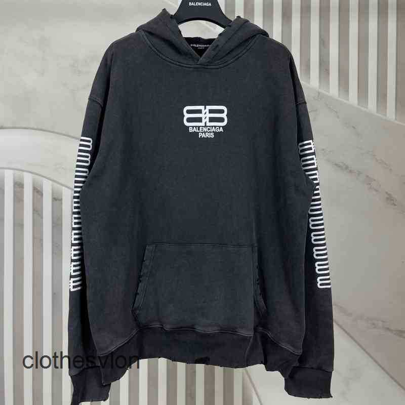 

Worn Mens Hoodies Balencigas Sweaters Broken Print Men Paris Classic Double b Top Hooded Sweaters for Heavy Women Washed Loose Versatile Casual, White
