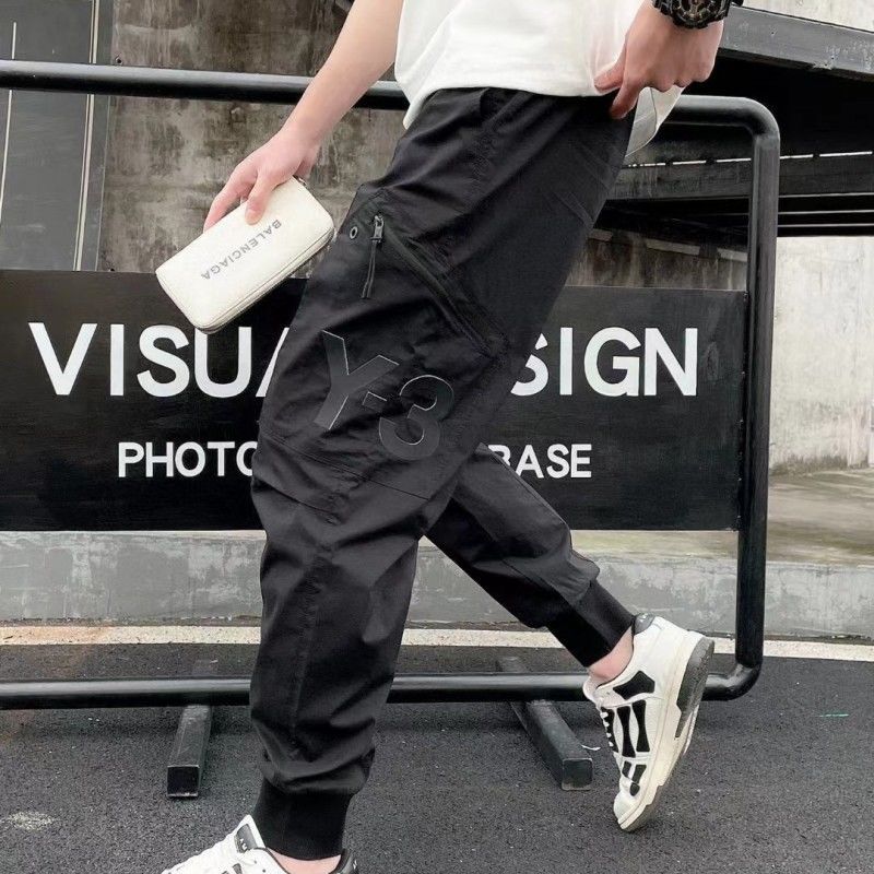 

Mens Cargo Pants Overalls Y3 Black Sports Casual Slim Trousers Nylon with Pockets