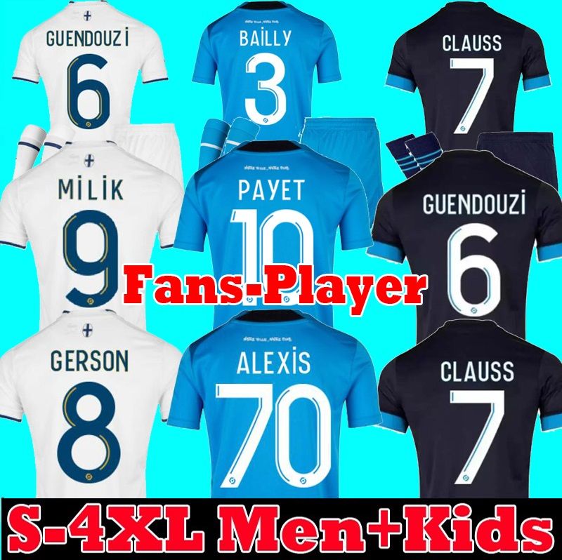 

22 23 Marseilles Home Soccer jerseys away GERSON under ALEXIS CLAUSS CLAUSS milik maillot de foot PLAYER VERSION 2022 2023 PAYET GUENDOUZI New football shirt Men Kids, 3rd kids