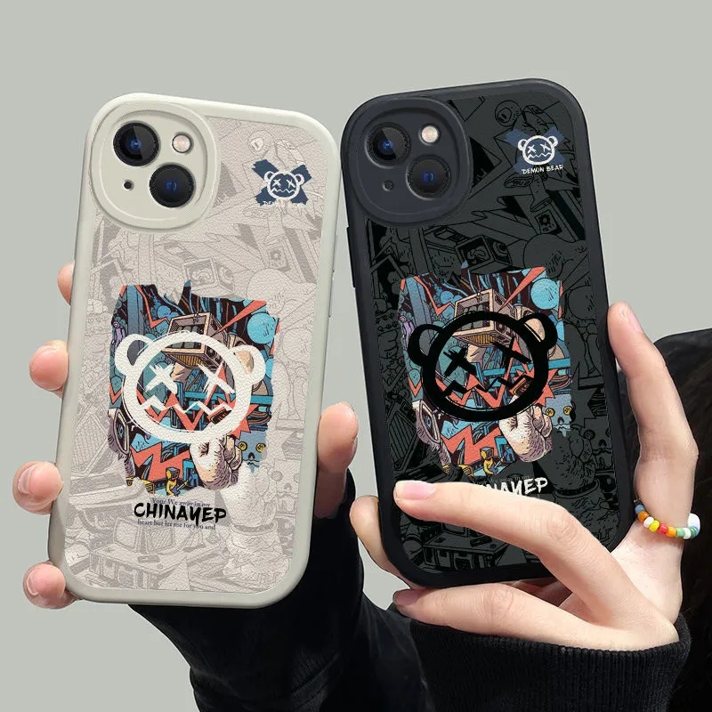 

Fashion Designer Phone Cases For Iphone 12 Pro Max 13Promax 11Plus 11Promax 8 7 Plus Scrawl Bear Protect Case Cartoon Cover Shell 22092306, Black1