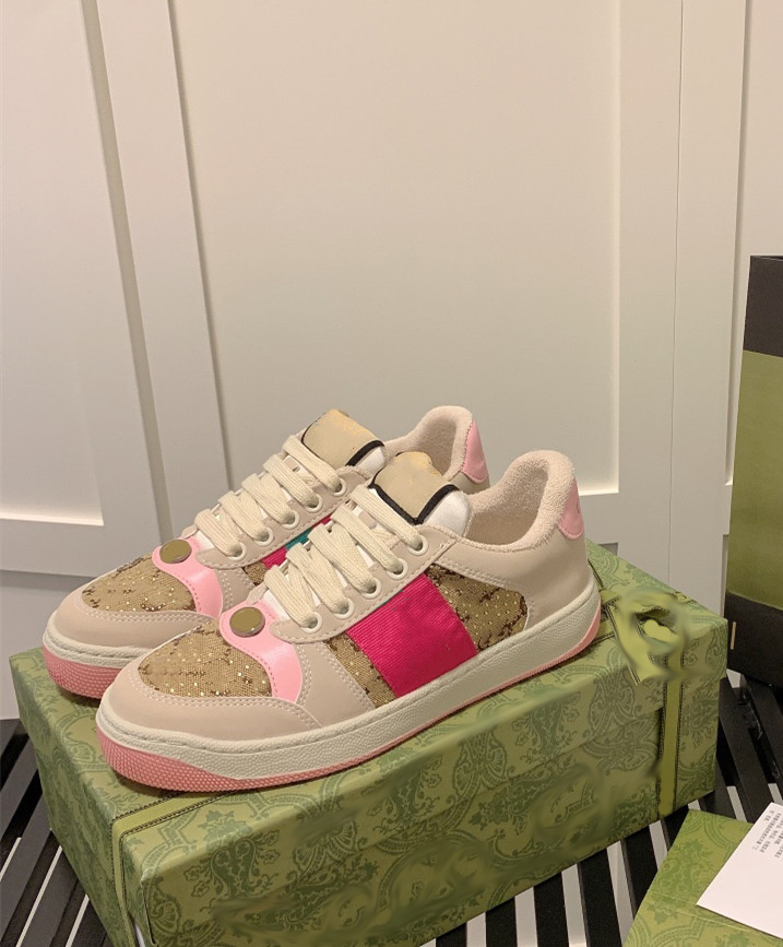 

2023 Designer Vintage Screener Casual Dirty Shoes men Sneaker Canvas Classic Leather Web Butter beige white ebony green treated Black Suede fashion womens TPU, Color 8