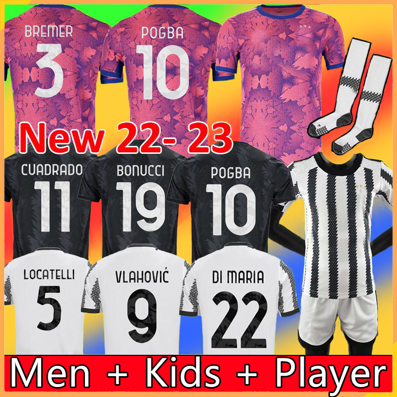 

22 23 DI MARIA JUVE soccer jersey VLAHOVIC POGBA LOCATELLI CHIESA ARTHUR BONUCCI CUADRADO JUVENTUS football shirt Men Kids kit sets camiseta maglia maillot, 22-23 third+patch