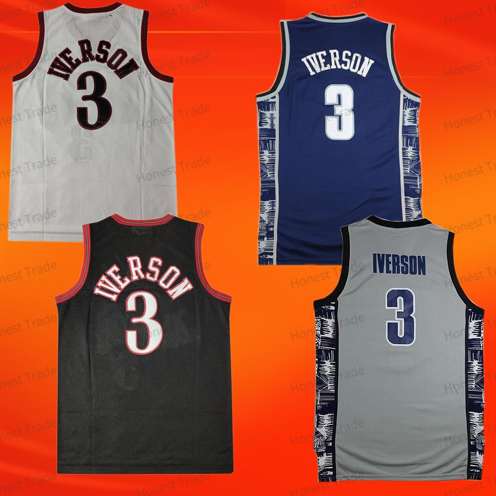 

Retro Allen 3 College Basketball Jersey Georgetown Hoyas Iverson Vintage Black White Red Classic Mens Jerseys, Men jersey