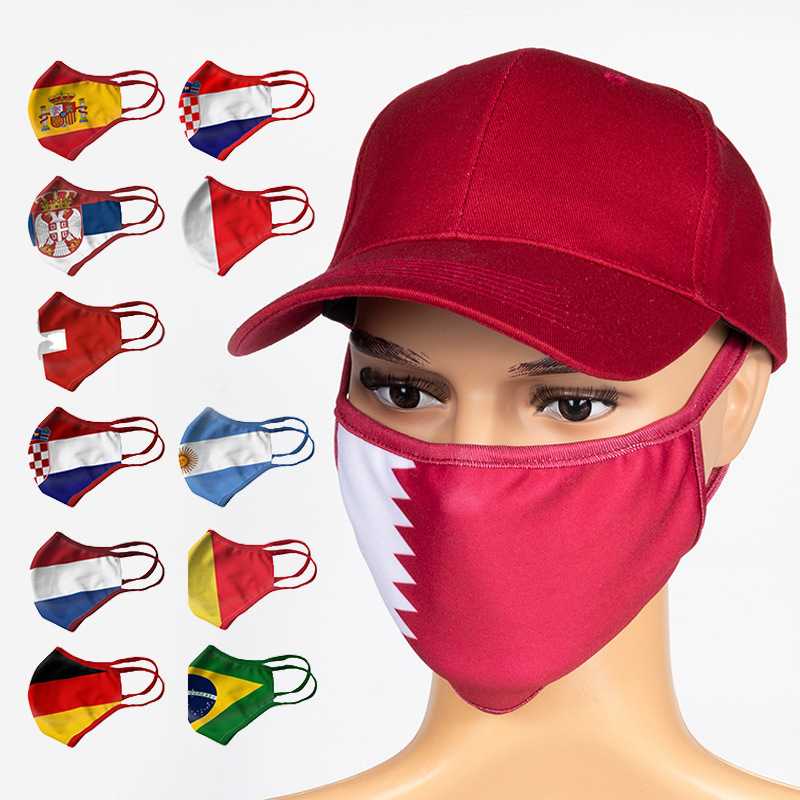 

2022 Qatar World Cup Masks Fashion Printing Fan Supplies Flag Mask Washable Reusable Fabric Mask