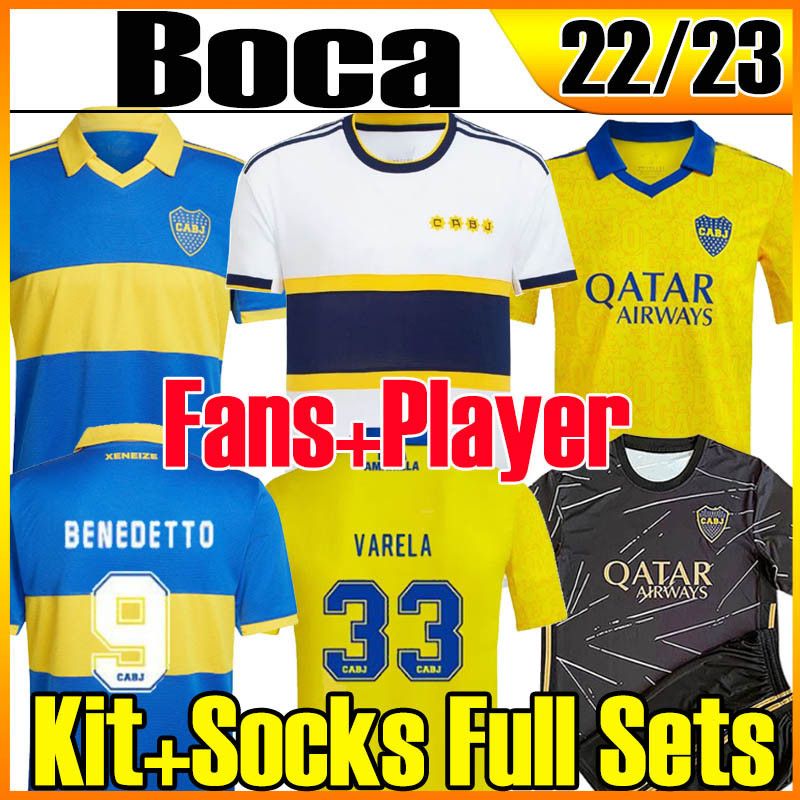 

2022 2023 Boca Juniors soccer jerseys Fans Player version CARLITOS MARADONA TEVEZ DE ROSSI 22 23 third 3rd 4th jersey MEN KIDS kits SETS football shirt uniforms, 22 23 away patches