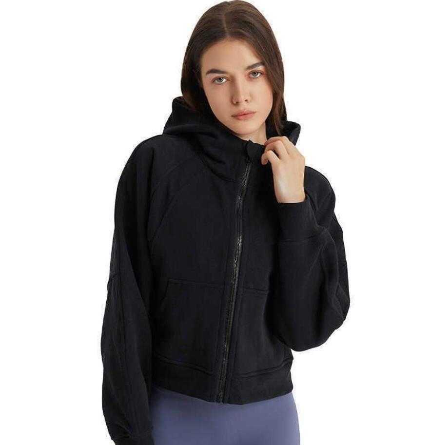 

Women's Scuba Hoodies Zipper Jacket Yoga Outfits Loose Warm Fitness Top Hooded Sports Coat Gym Clothes, Black