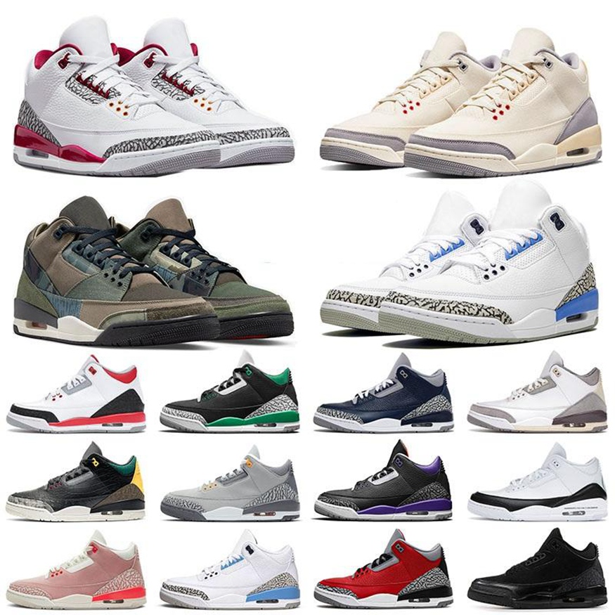 

Jumpman 3 Newest Basketballs Shoes for Men Women Muslin Shady 3s UNC Cardinal Red Patchwork Trainers Black Cat Georgetown Pine Green Sneakers Sports sz7-12