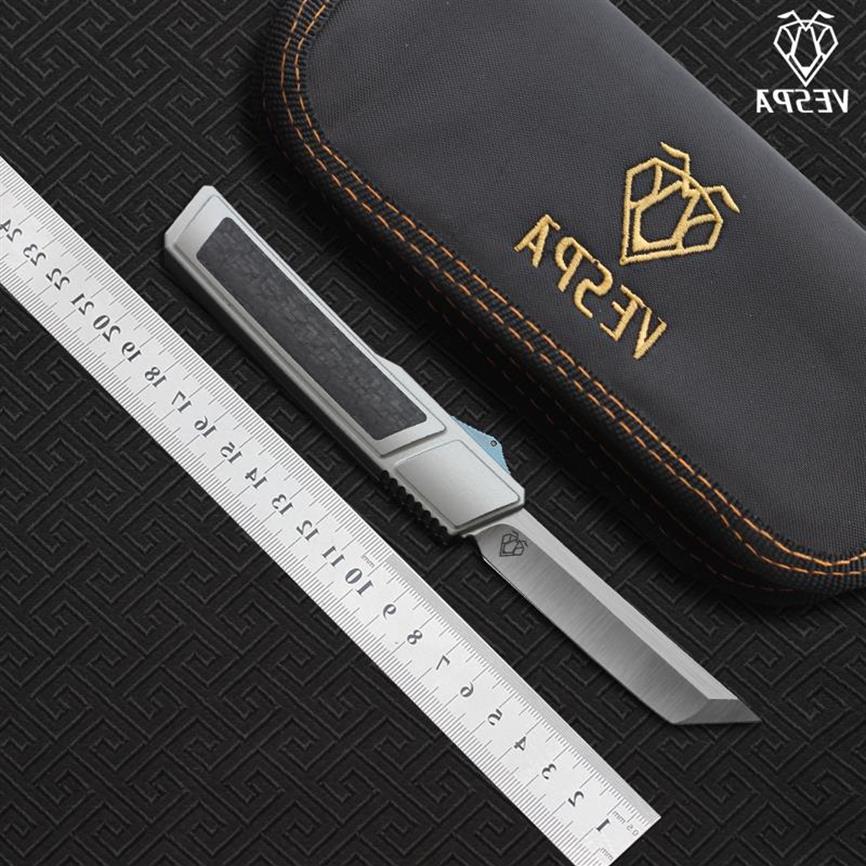 

High EDC quality BladeM390Satin Knife folding tools VESPA CF Outdoor survival Ripper Handle7075Aluminum camping knives Uaneu230d