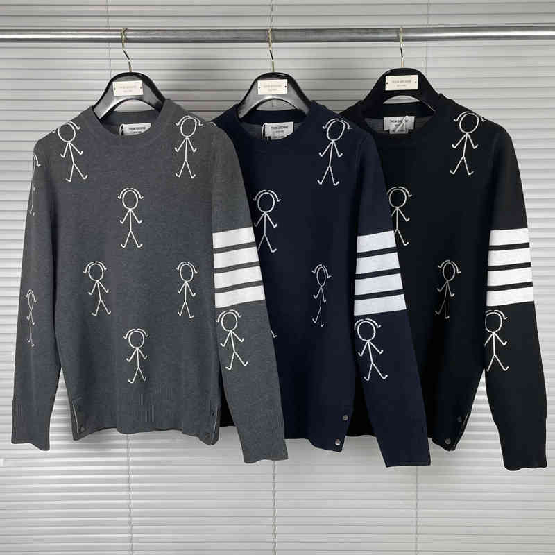 

Fashion Tb Thom Brand Sweaters Men Slim Fit O-neck Pullovers Clothing Striped Wool Matchstick Pattern Spring Autumn Casual Coat, Black