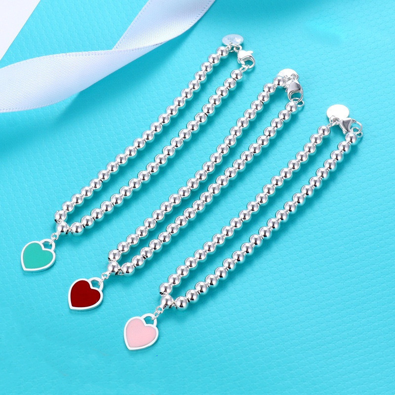 

Heart Form Bracelet Designer Enamel Chain Luxury Brand 4mm Ball Chain Senior Fashion Bracelets Party Wedding Accessories Valentine Couple Gifts