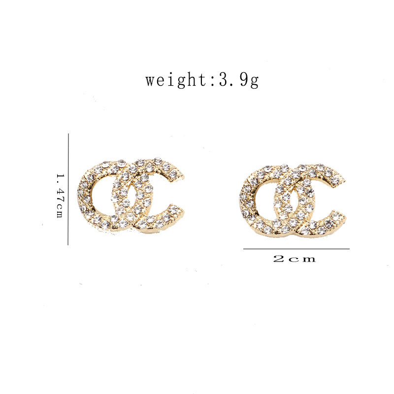 

Classic Letter Stud 18K Gold Plated Luxury Brand Designers Crystal Letters Geometric 925 Silver Famous Women Fully Rhinestone Earring Bride Wedding Party Jewerlry